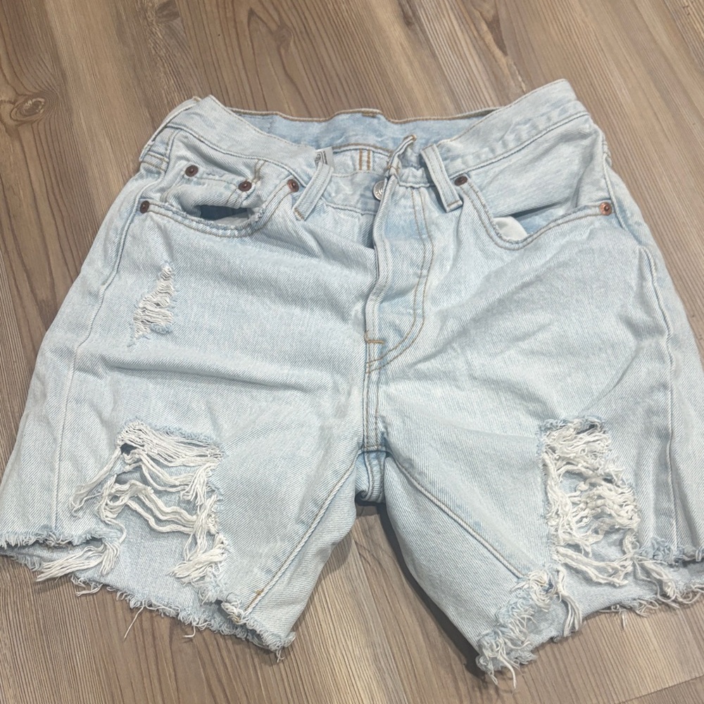 Levi's Light Blue Ripped Jean Shorts